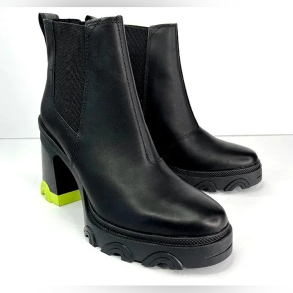 Sorel Brex Chelsea Chunky High Heel Boots Black Green Women's Sz 8 - Picture 1 of 11